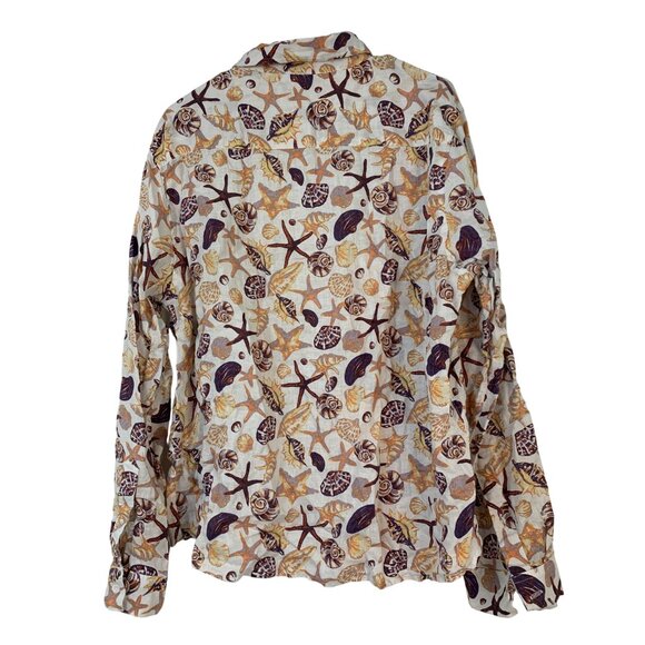 Saks Fifth Avenue Mens XL Seashell Print Linen Shirt 100% Linen RII10582 GUC - Picture 7 of 10